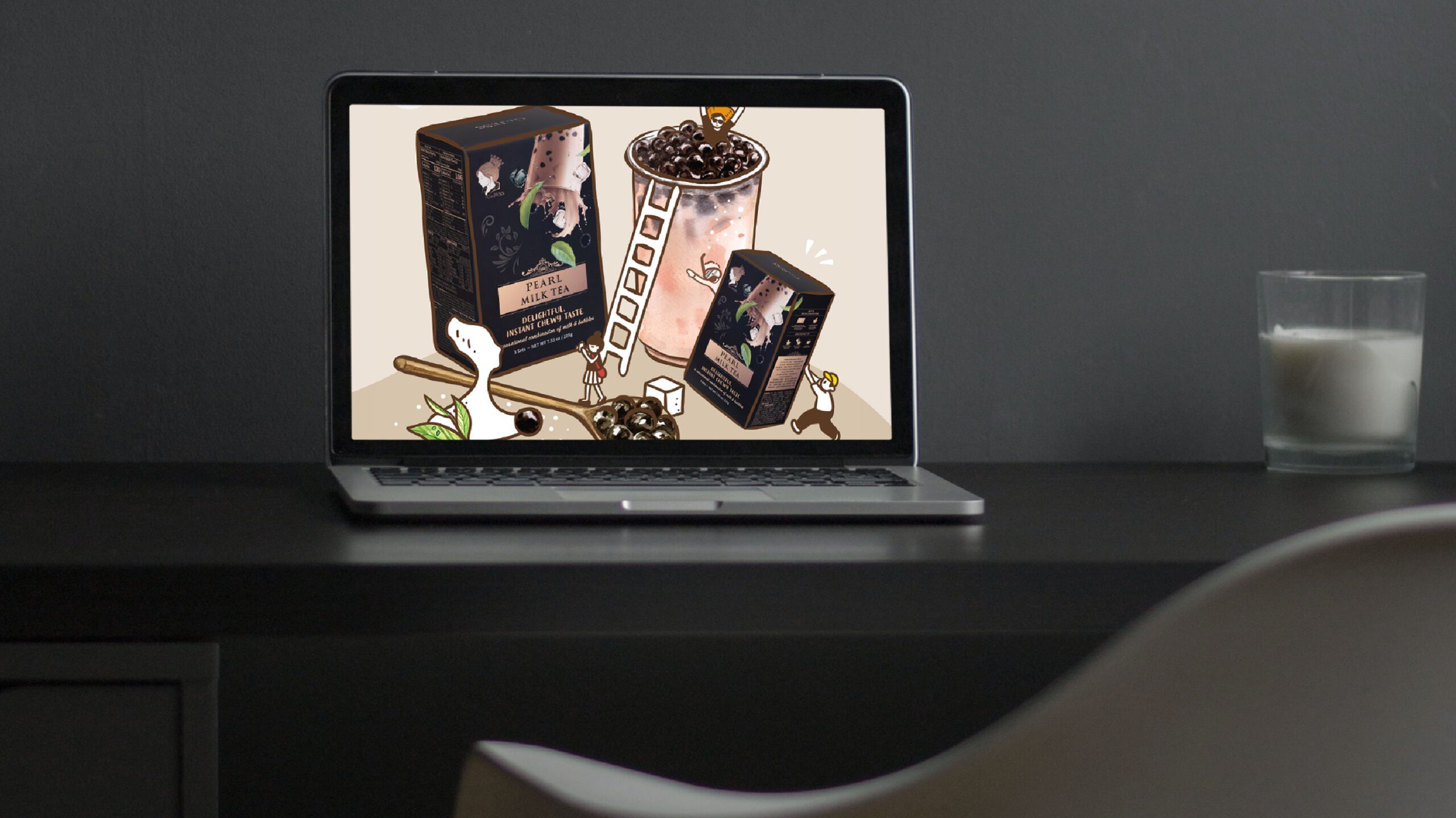 海報插圖局部放大，呈現女王頭圖像與珍奶細節設計