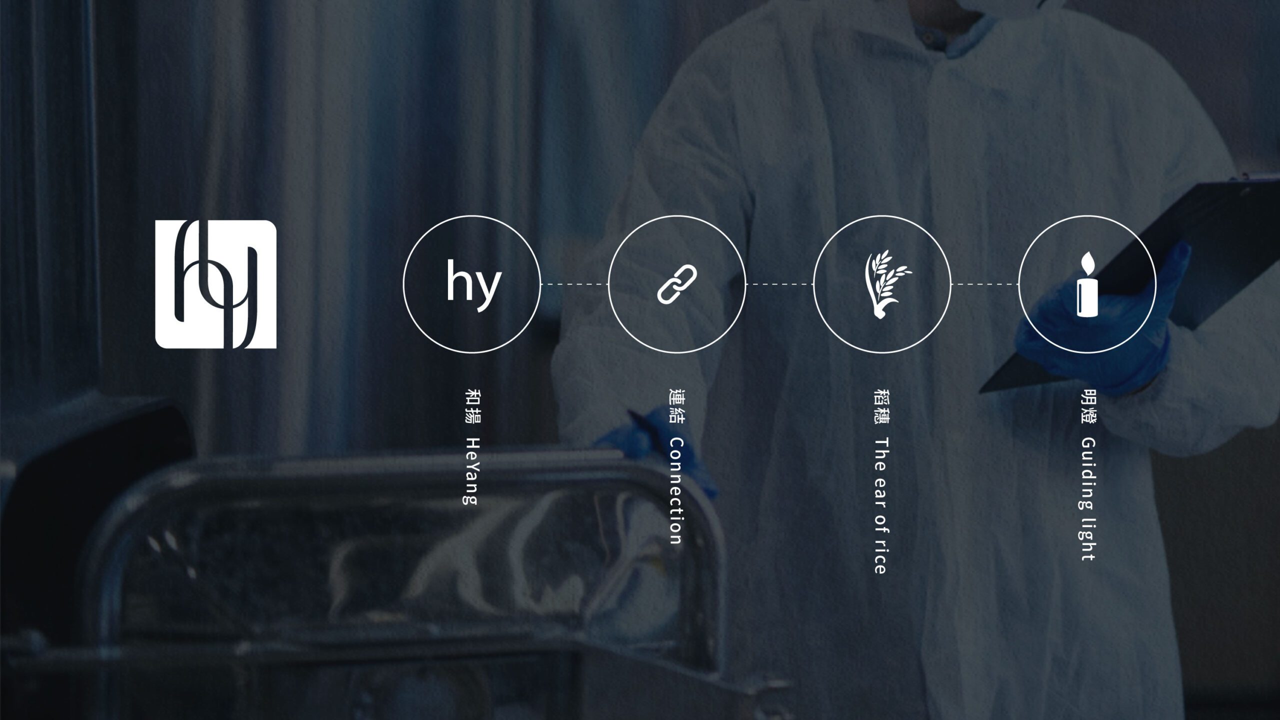 HeYang 品牌設計理念示意圖,強調連結與陪伴的象徵