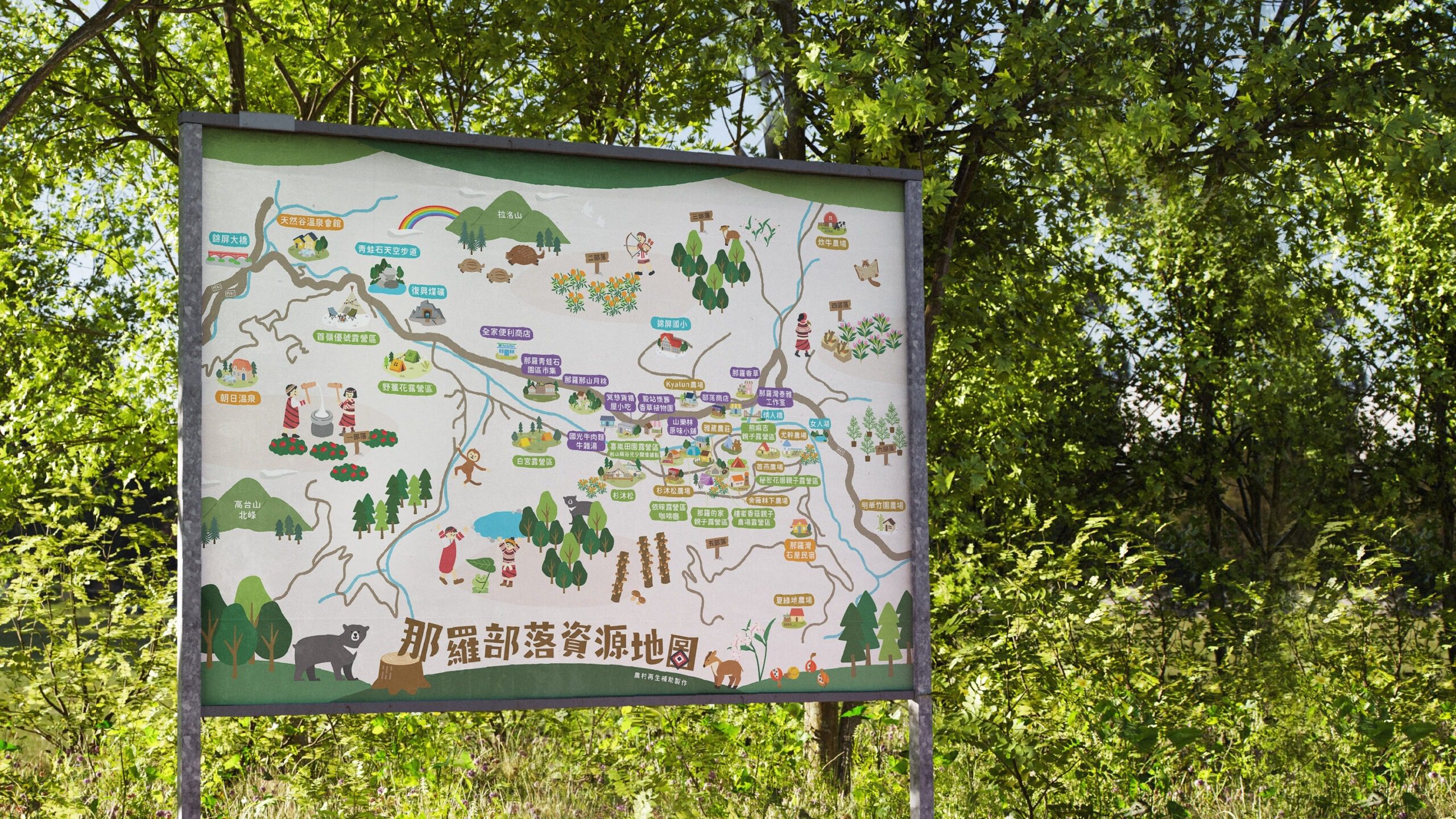 那羅灣社區完整資源地圖設計，融合自然、生態與生活元素