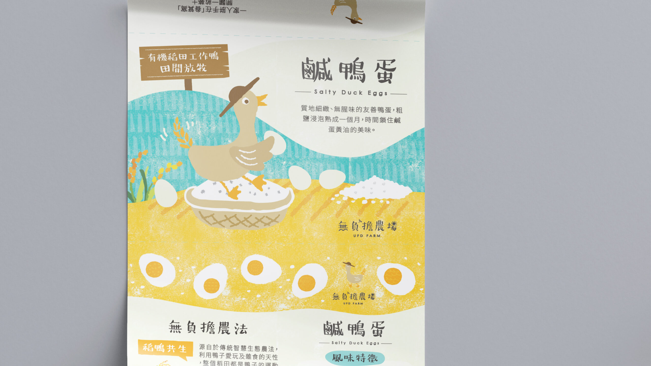 稻鴨共生插畫特寫，鴨鴨在稻田嬉戲的細節